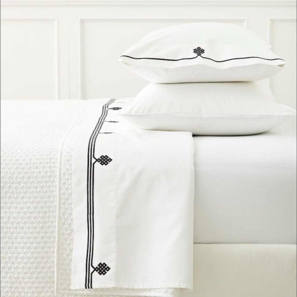 Serena & Lily Gobi sheet sets (2 full sets) with Navy Embroidery